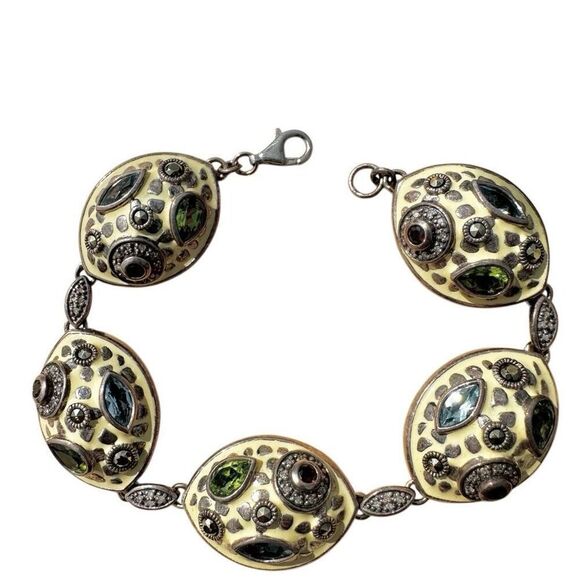 Chi by Carlos Falchi Sterling Silver Enamel & Natural Stone Statement Bracelet - Picture 3 of 10